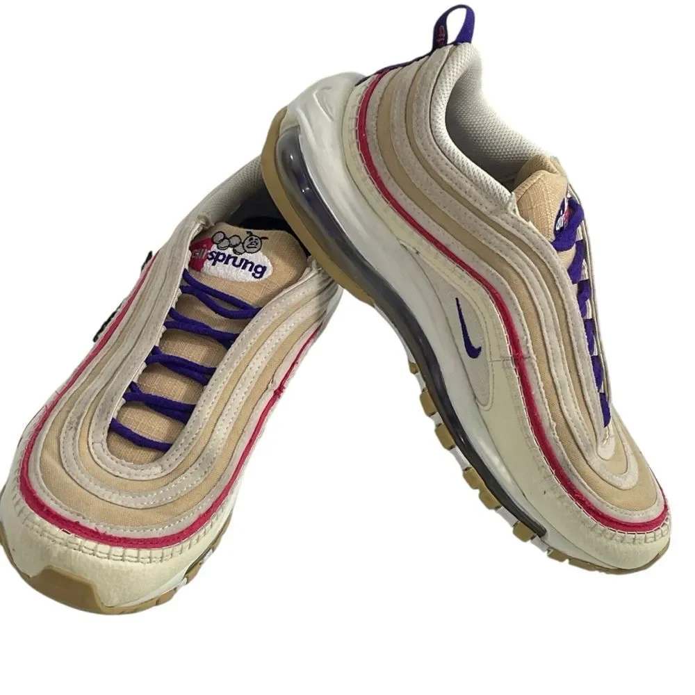 Nike Air Max 97 Air Sprung Sesame/Electro Purple‎ Sneakers Men 7 Women 8.5 Shoes